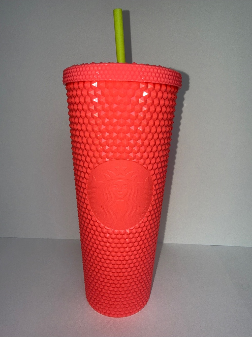 Starbucks “Kiwi Strawberry” Neon Coral Studded Collectible Cup with Lime Straw